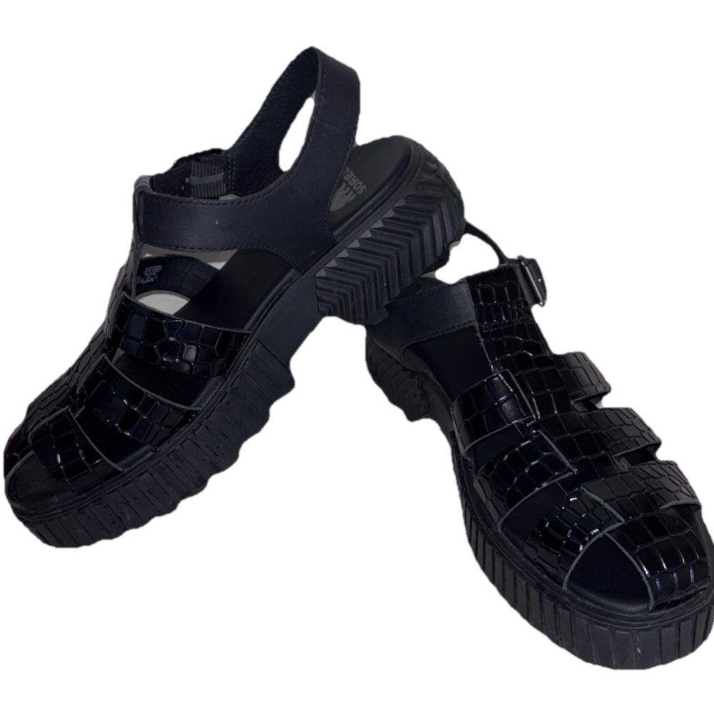 Sorel Womens Streetworks Fisherman Mid Black Platform Sandals Size 8.5
